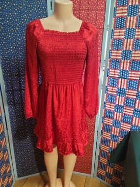 art class Red Smocked Fabric Top